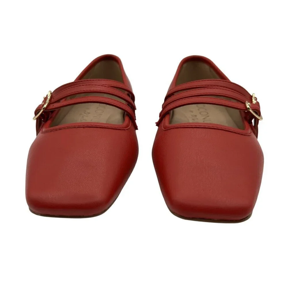 Coconuts New By Matisse 6 Red Triple Strap Mary Jane Ballet Flats Square Toe
